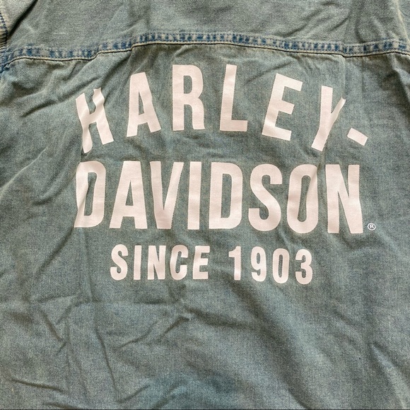 L Harley Davidson Garage Lightweight Denim Long Sleeve Button Up Shirt - Picture 6 of 12